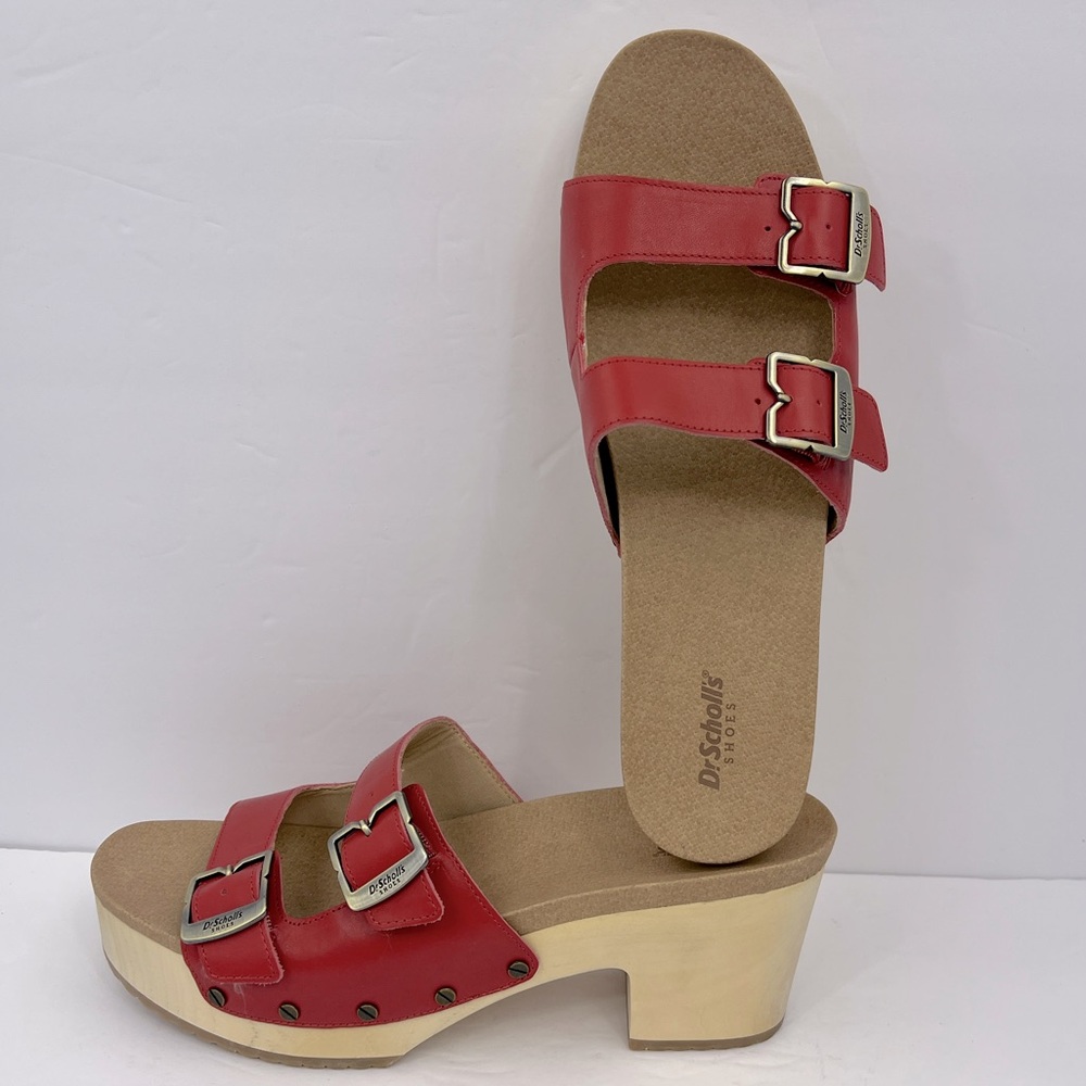 Dr Scholl’s SHOES, ORIGINAL VIBE PLATFORM, HEELED SLIDE SANDALS, RED LEATHER 11